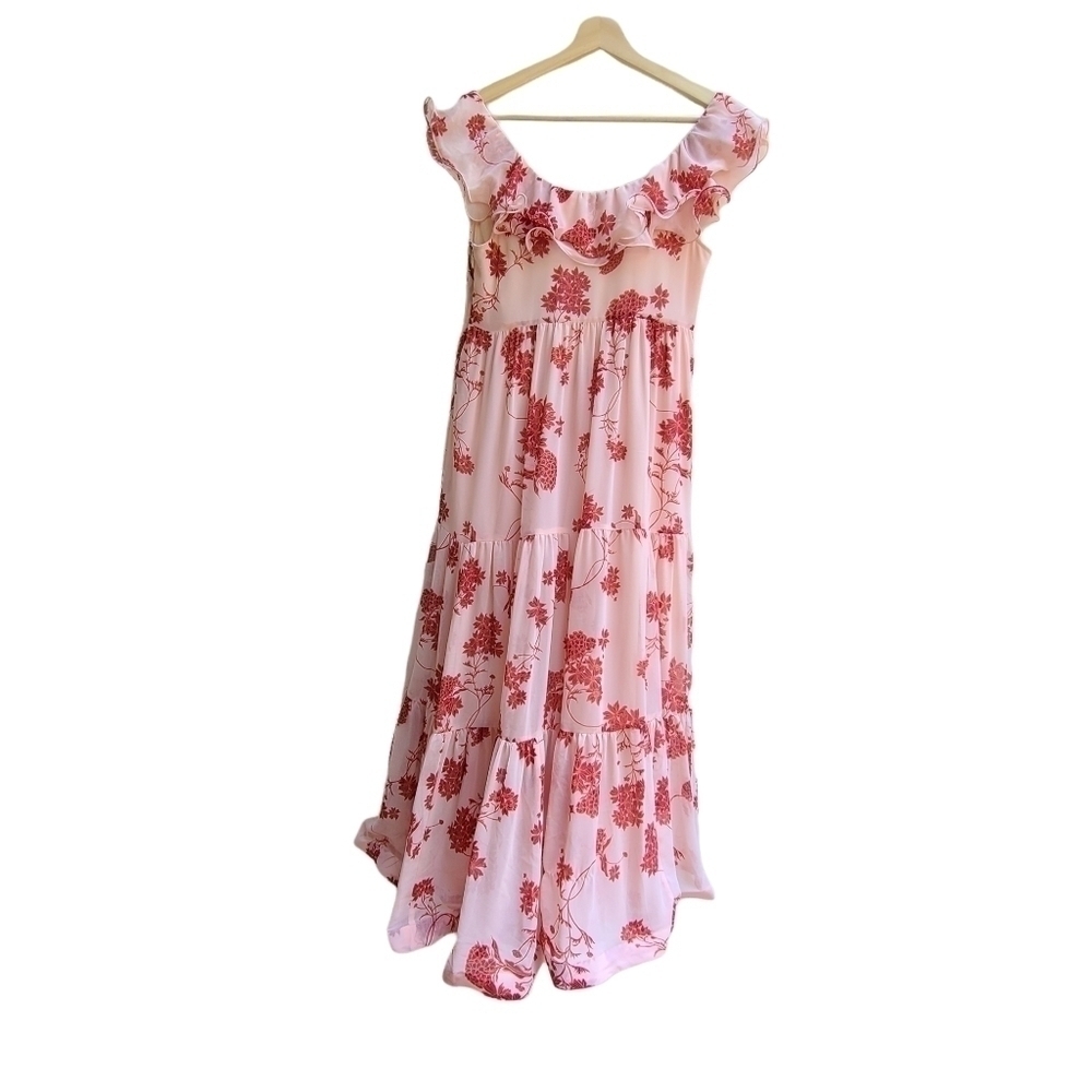Chelsea 28 Floral Dress with Tiered Skirt and Ruffle Collar, Size Small - Picture 3 of 11